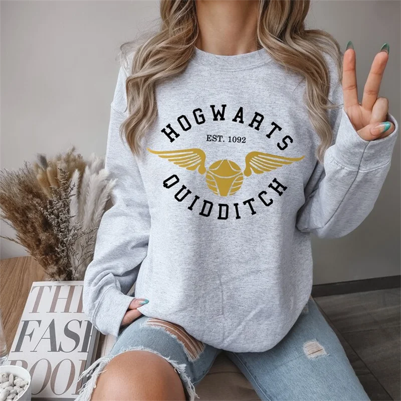2025 New Arrival Women's Crew Neck Sweatshirt Letter Print round Neck Pullover Hoodie HOGWARTS EST.1092 Fashionable Streetwear