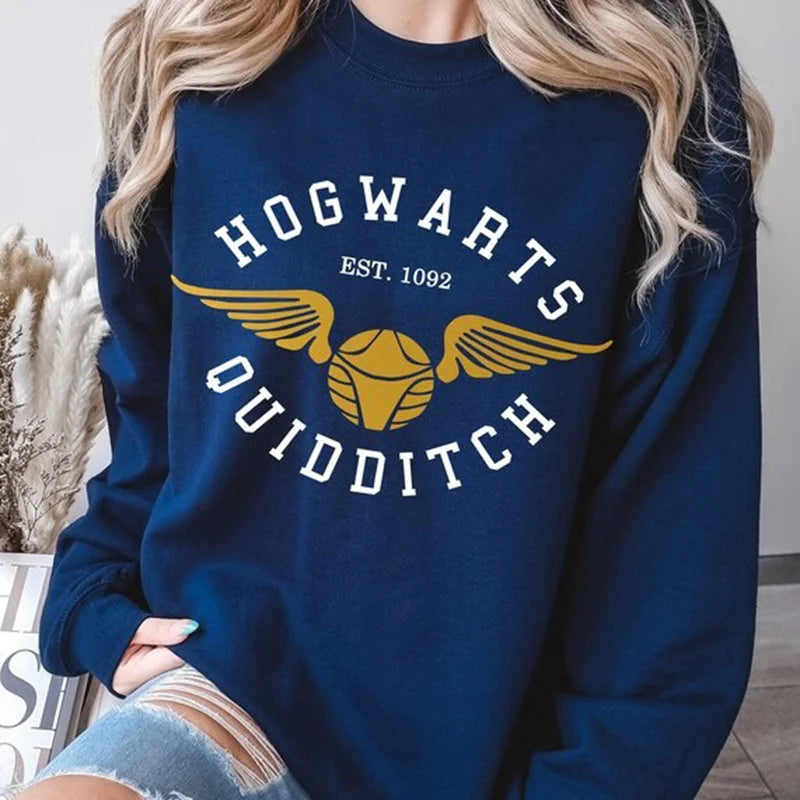 2025 New Arrival Women's Crew Neck Sweatshirt Letter Print round Neck Pullover Hoodie HOGWARTS EST.1092 Fashionable Streetwear