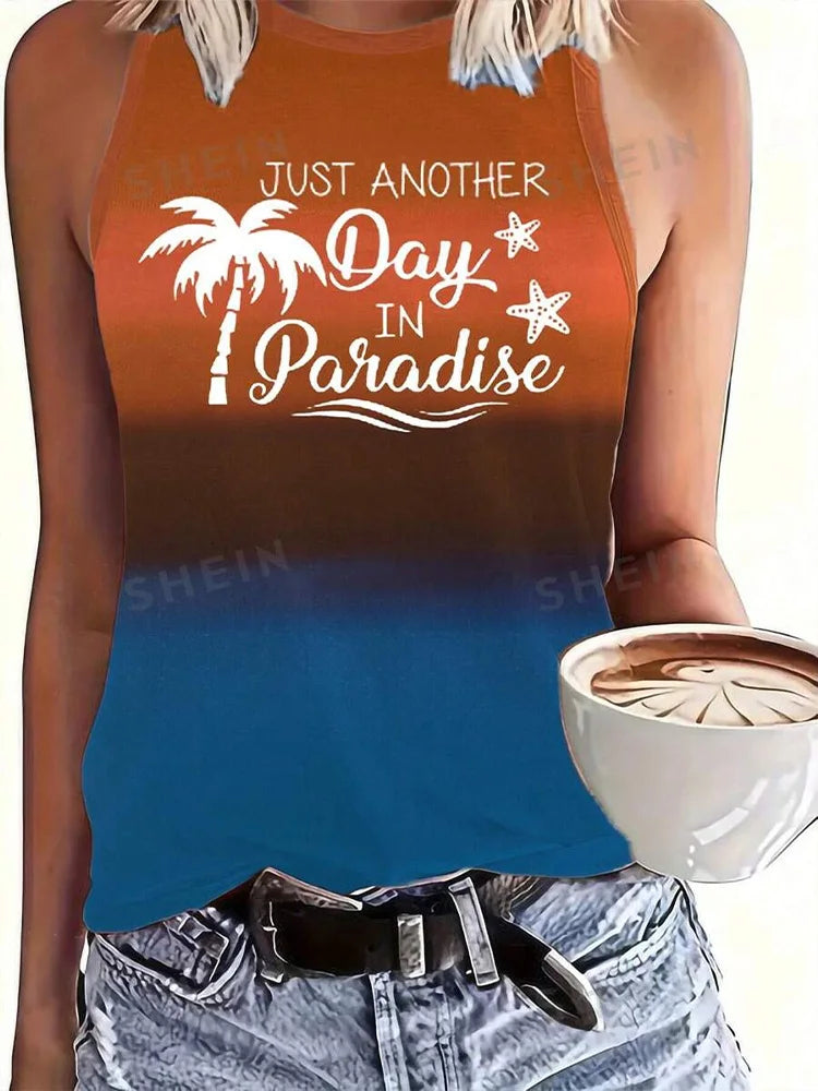 Gradual Color Print Women's Casual Tank Top Street Fashion Women's Crew Neck Tank Top Summer Outdoor Beach Sleeveless T-shirt