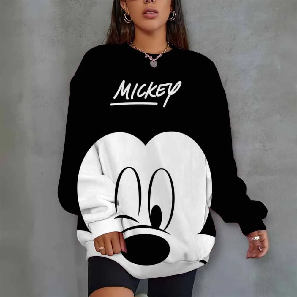 Disney Mickey Mouse Heart Print Crew Neck T shirt Casual Long Autumn winter top women's long sleeved T-shirt loose comfortable