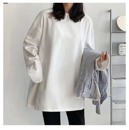 Cotton Spring New Long sleeve T-Shirt Women Basic Tee Shirt Oversize T Shirt Women Casual O-neck Women Tshirt US size