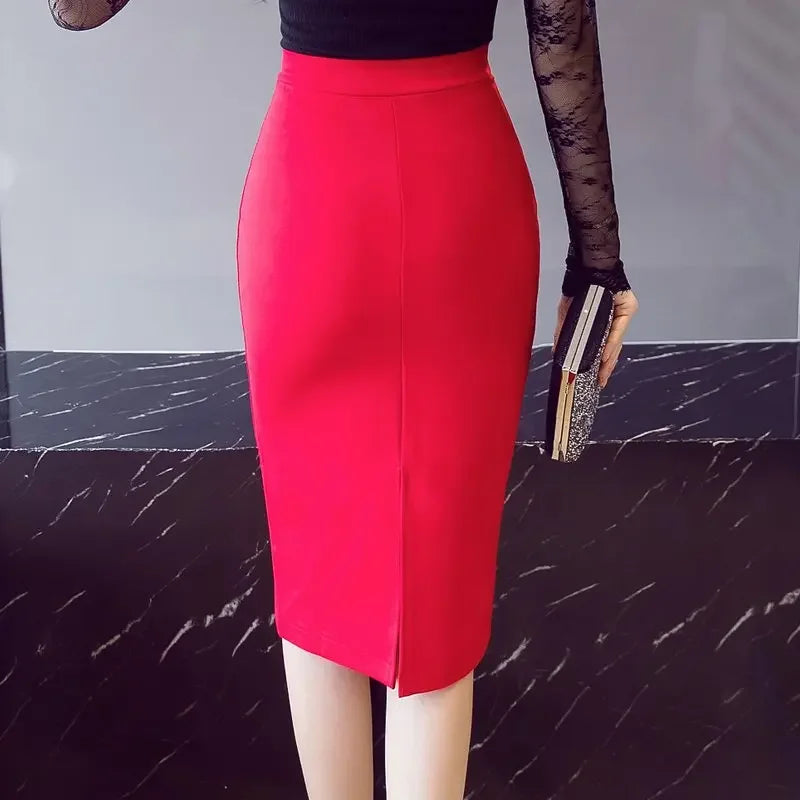 S-5XL Women Pencil Long Skirts 2024 High Waist Casual Summer Sexy Skirts Slim Red Office Lady Work Wear Oversized Black Skirt