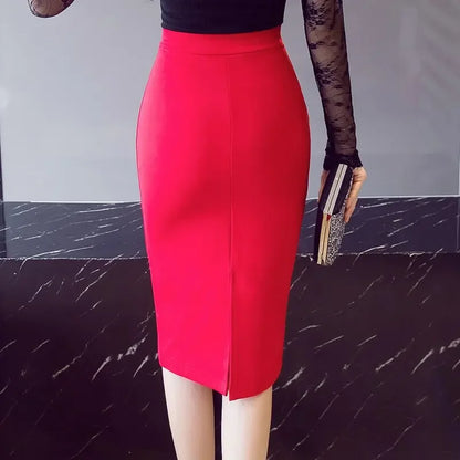 S-5XL Women Pencil Long Skirts 2024 High Waist Casual Summer Sexy Skirts Slim Red Office Lady Work Wear Oversized Black Skirt