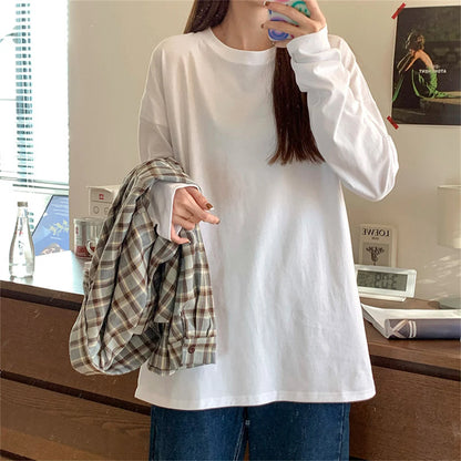 Fashion Autumn Long sleeve T-Shirt Women Basic Tee Shirt Oversize T Shirt Women Casual O-neck Women Tshirt Black White
