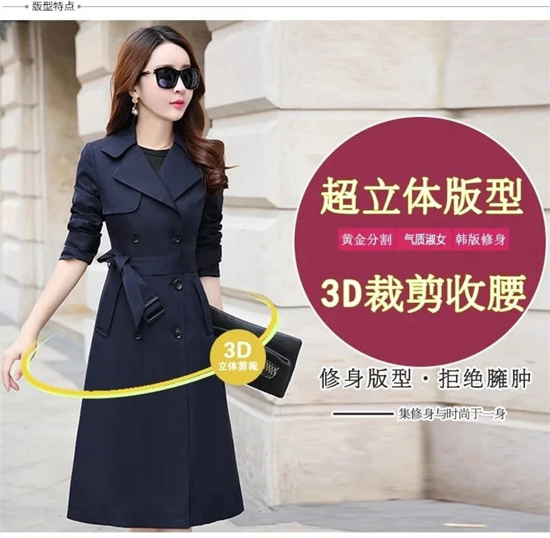 Windbreaker Women's Long British 2023 Spring And Autumn New Coat Korean Double Breasted Ladies Knee-High Coat Lace-Up Trench