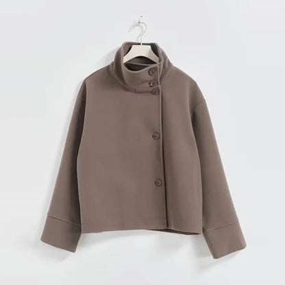 Stand Collar Women Winter Woolen Coats Single Breasted Loose Female Long Sleeve Jacket  Autumn Office Lady Street Short Coat