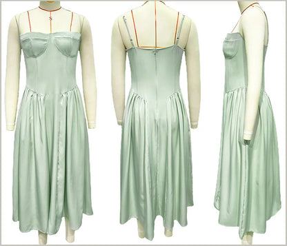 Summer skirt new French vintage maxi dress court wind Dopa wear strap dress women