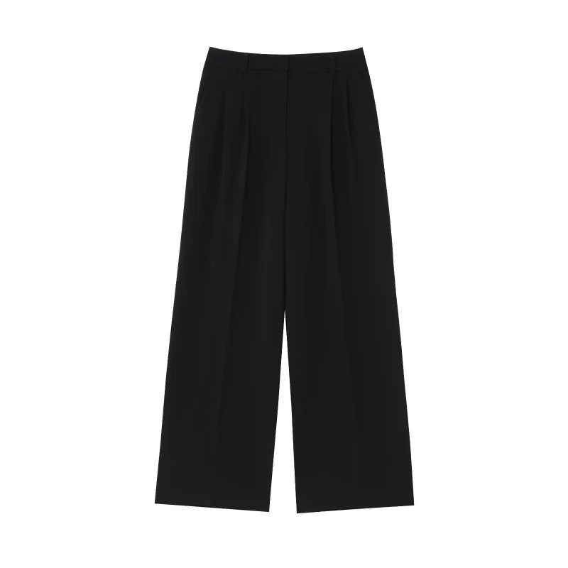 ETJ 2025 TRAF Women's Spring New suit Set with shoulder padded double-breasted blazer & high-waisted pleated wide-legged pants