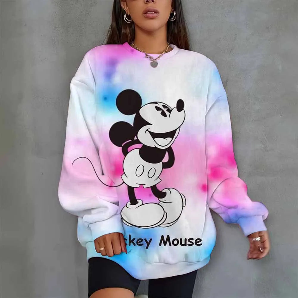 Disney Mickey Mouse Heart Print Crew Neck T shirt Casual Long Autumn winter top women's long sleeved T-shirt loose comfortable