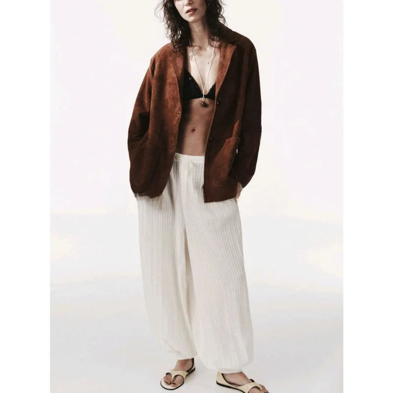 Women's Vintage Long Sve Velvet Texture Loose Suit Jaet Autumn New Arrival Faionable Busin Casual Sle 966050