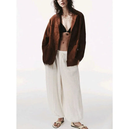 Women's Vintage Long Sve Velvet Texture Loose Suit Jaet Autumn New Arrival Faionable Busin Casual Sle 966050