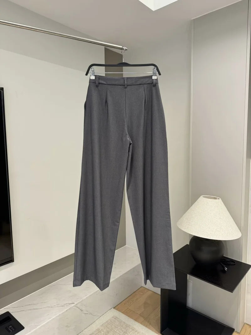 ETJ 2025 TRAF Women's Spring New suit Set with shoulder padded double-breasted blazer & high-waisted pleated wide-legged pants