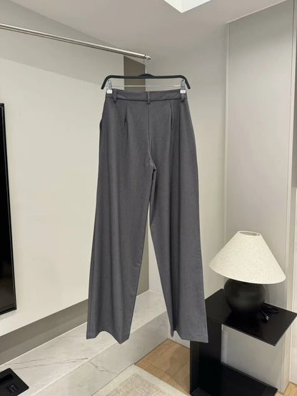 ETJ 2025 TRAF Women's Spring New suit Set with shoulder padded double-breasted blazer & high-waisted pleated wide-legged pants