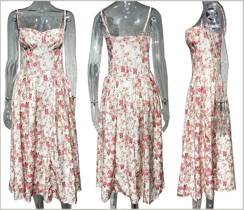 Summer skirt new French vintage maxi dress court wind Dopa wear strap dress women