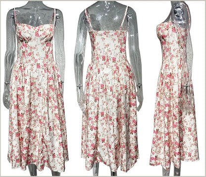 Summer skirt new French vintage maxi dress court wind Dopa wear strap dress women
