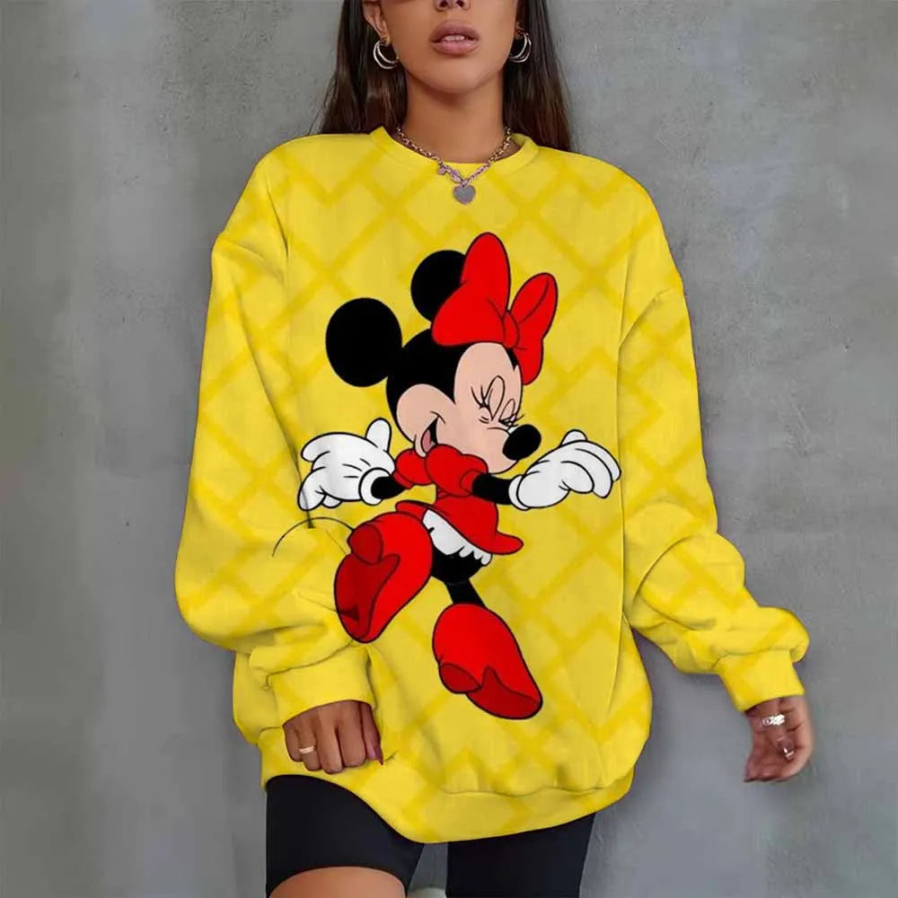 Disney Mickey Mouse Heart Print Crew Neck T shirt Casual Long Autumn winter top women's long sleeved T-shirt loose comfortable