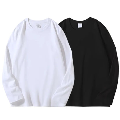 1pcs Pure Cotton T Shirt Spring Autumn Men Cotton Long Sleeve Round Neck T-shirts Solid Color Women's Full Length Sleeve Tops
