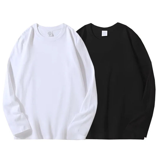1pcs Pure Cotton T Shirt Spring Autumn Men Cotton Long Sleeve Round Neck T-shirts Solid Color Women's Full Length Sleeve Tops
