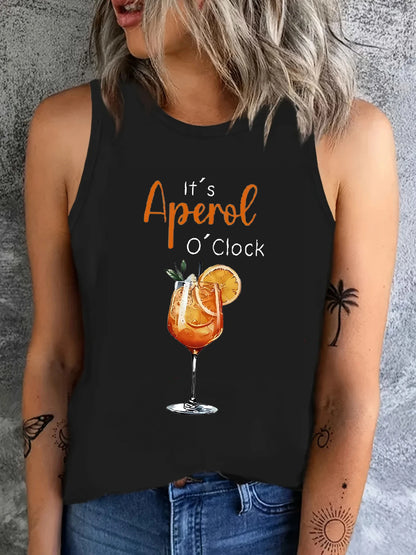 Lemon Wine Drink Print Vest T-shirt Tshirt Graphic Tank Top Women’s Sleeveless Crew Neck