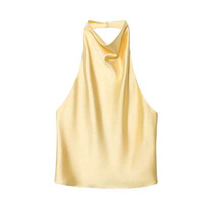 MUJER 2025 Halter Tops for Women Black Satin Backless Top Female Pink Summer Beach Top Woman off Shoulder Camisole Top Women