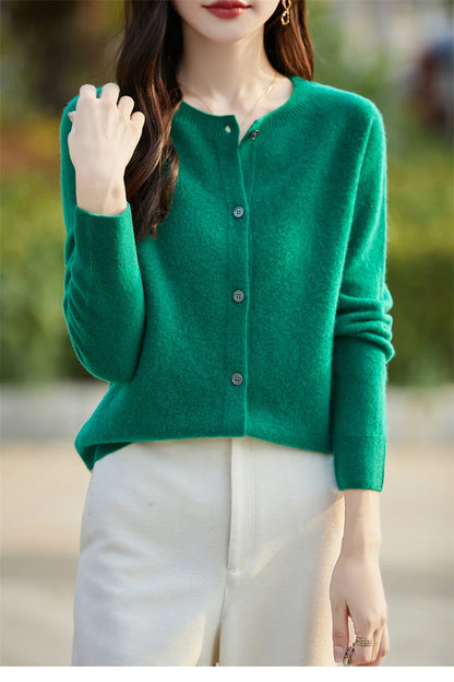 2024 Basics Autumn Winter Women Sweater Sales Merino Wool Knitwear New Fashion Solid Cardigan Classic Long Sleeve Clothing Tops