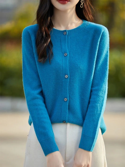 2024 Basics Autumn Winter Women Sweater Sales Merino Wool Knitwear New Fashion Solid Cardigan Classic Long Sleeve Clothing Tops