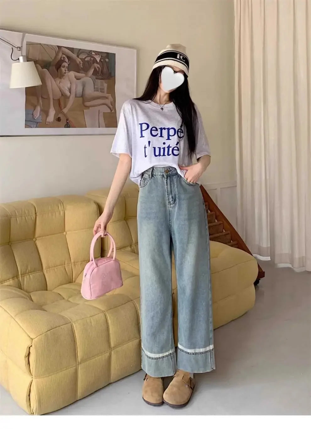 High Waist Straight Leg Jeans Women's plus Size Body Slimming Nine Points Wide Leg Pants Fat Sister MM Fashionable Clothing