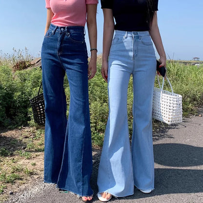 High Waist Bell Bot Jeans Women's Slim Fit Versatile Long Pants Summer Chic Vintage Denim Blue High Waist Long Leggings