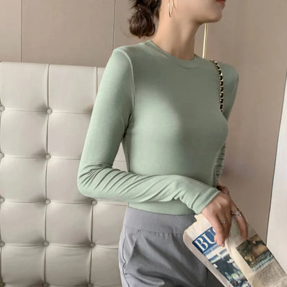 2025 New Modal Women's T-Shirt Crew Neck Versatile Brand Bottom Shirt Long Sleeve Woman Inner T Shirt Women Tops Tees For Female