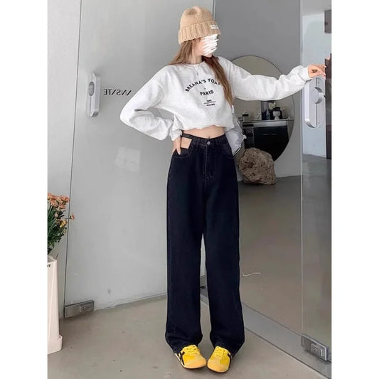 High-Waisted Wide-Leg Jeans Plus Size Slimming Pear-Shaped Women's Pants New Arrival 2024 Autumn Loose-Fit Straight-Leg Pants