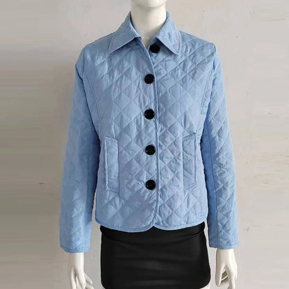 New 2024 Winter Women's Lapel Down Coats Casual Single Breasted Pocket Warm Outerwear Vintage Long Sleeved Slim Cotton Jackets