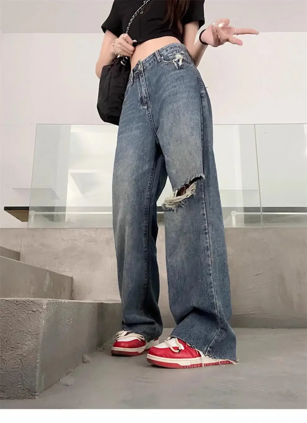 Vintage High-Waisted Wide-Leg Jeans Women's Spring New Loose-Fit Slimming Plus Size Pear-Shaped Body Straight-Leg Pants