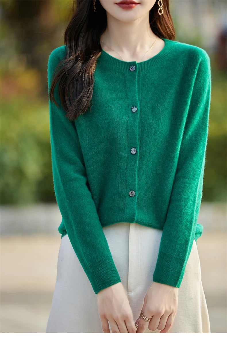 2024 Basics Autumn Winter Women Sweater Sales Merino Wool Knitwear New Fashion Solid Cardigan Classic Long Sleeve Clothing Tops