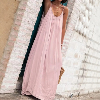 Mia Muse Dresses Spring Summer Basics Daily Folds Plain Sleeveless Scoop Neck Maxi Cami Vacation Dresses For Women