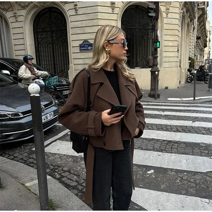 Stand Collar Women Winter Woolen Coats Single Breasted Loose Female Long Sleeve Jacket  Autumn Office Lady Street Short Coat