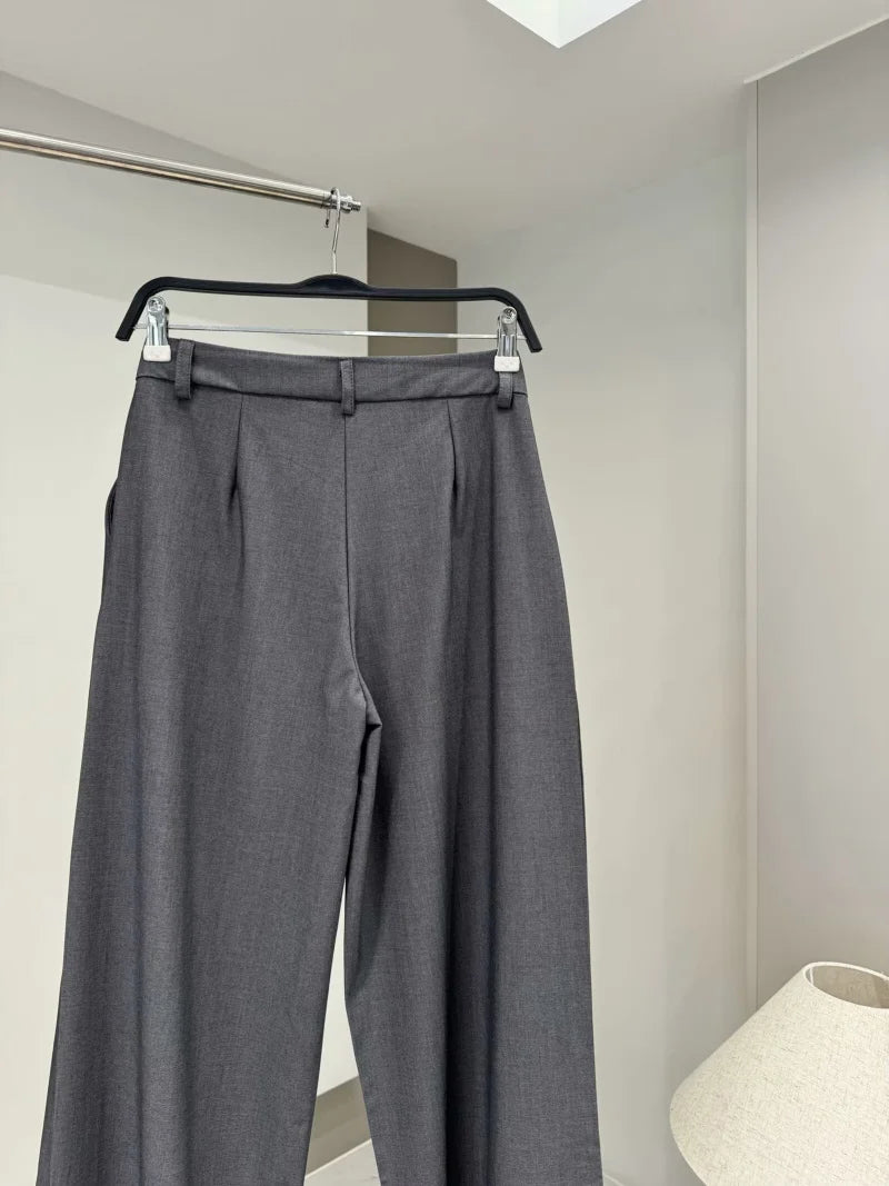 ETJ 2025 TRAF Women's Spring New suit Set with shoulder padded double-breasted blazer & high-waisted pleated wide-legged pants