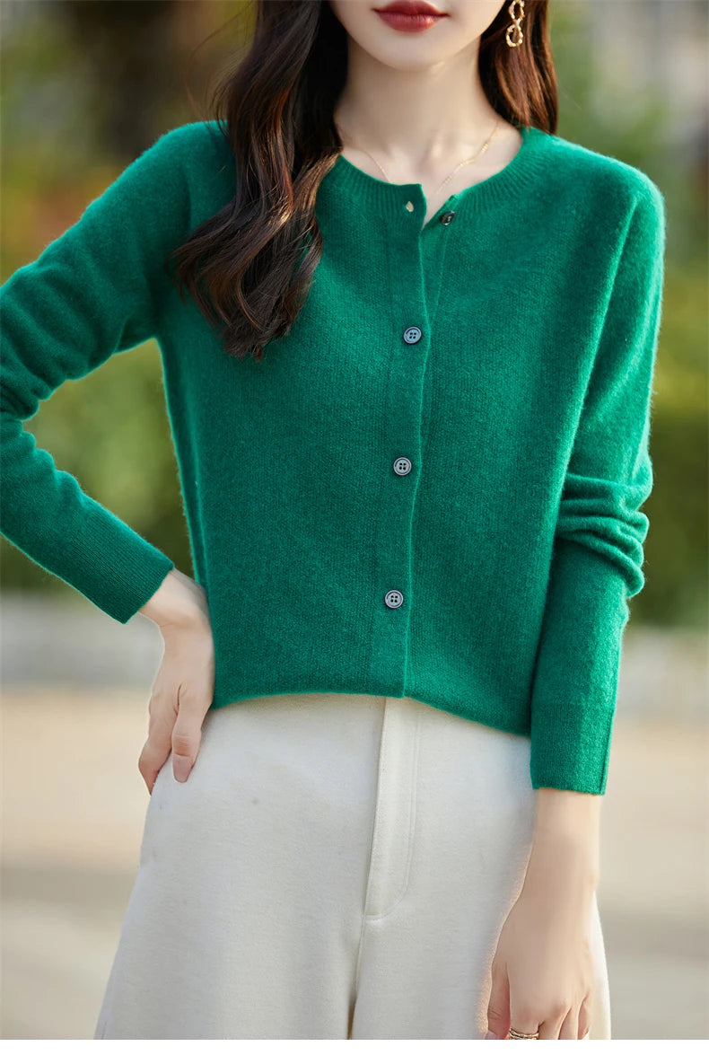 2024 Basics Autumn Winter Women Sweater Sales Merino Wool Knitwear New Fashion Solid Cardigan Classic Long Sleeve Clothing Tops