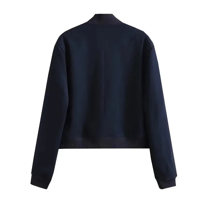 1PCS Woman Bomber Jacket Coat White Autumn Winter Button Baseball Aviator Cropped Jackets for Women Long Sleeve Crop Outerwear