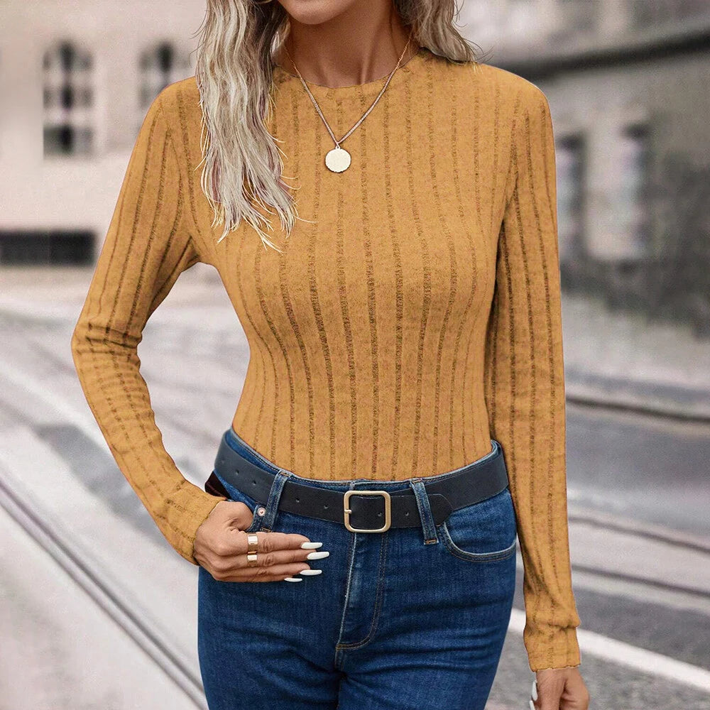 Mia Muse Women's Knitted Long Sleeve T-Shirts Crew Neck Solid Casual Autumn Basic Daily Tops  Women's Blouses Deals