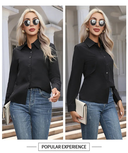 1pcs Woman Spring Autumn Solid color Shirts Lady Casual Long Sleeve Turn-down Collar Loose Shirt Female Fashion Temperament Tops