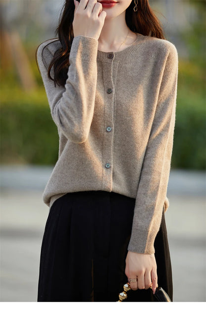 2024 Basics Autumn Winter Women Sweater Sales Merino Wool Knitwear New Fashion Solid Cardigan Classic Long Sleeve Clothing Tops