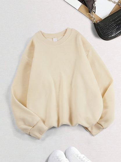 Winter Womens Solid Sweatshirts Casual Comfortable Warm Hoodies Loose Crewneck Fleece Pullover Tops Autumn Womans Streetwear