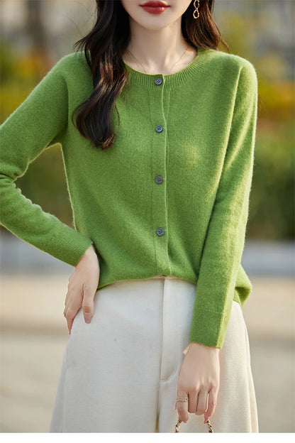 2024 Basics Autumn Winter Women Sweater Sales Merino Wool Knitwear New Fashion Solid Cardigan Classic Long Sleeve Clothing Tops