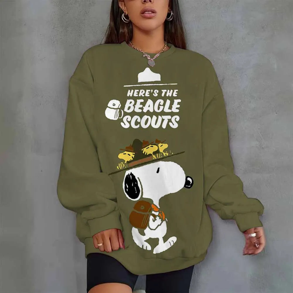 Snoopy Heart Print Crew Neck T shirt Casual Long Autumn winter top women's long sleeved Sweatshirt loose comfortable Hoodies
