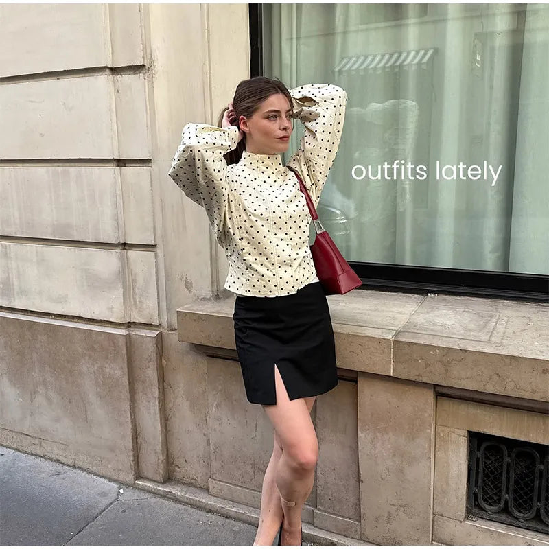 Polka Dot Print Round Neck Short Coats Women's High Street Blazer Long Sleeve Jackets 2025 Elegant Office Ladies Suit Outerwear