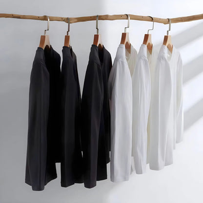 1pcs Pure Cotton T Shirt Spring Autumn Men Cotton Long Sleeve Round Neck T-shirts Solid Color Women's Full Length Sleeve Tops