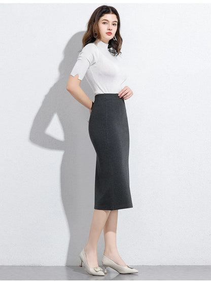 Women's Professional High Waist Long Pencil Skirt, Slim Fit Black Hip-hugging Skirt for Office Commute