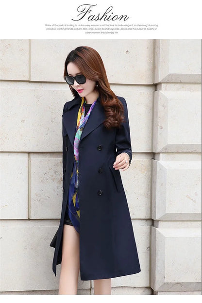 Windbreaker Women's Long British 2023 Spring And Autumn New Coat Korean Double Breasted Ladies Knee-High Coat Lace-Up Trench