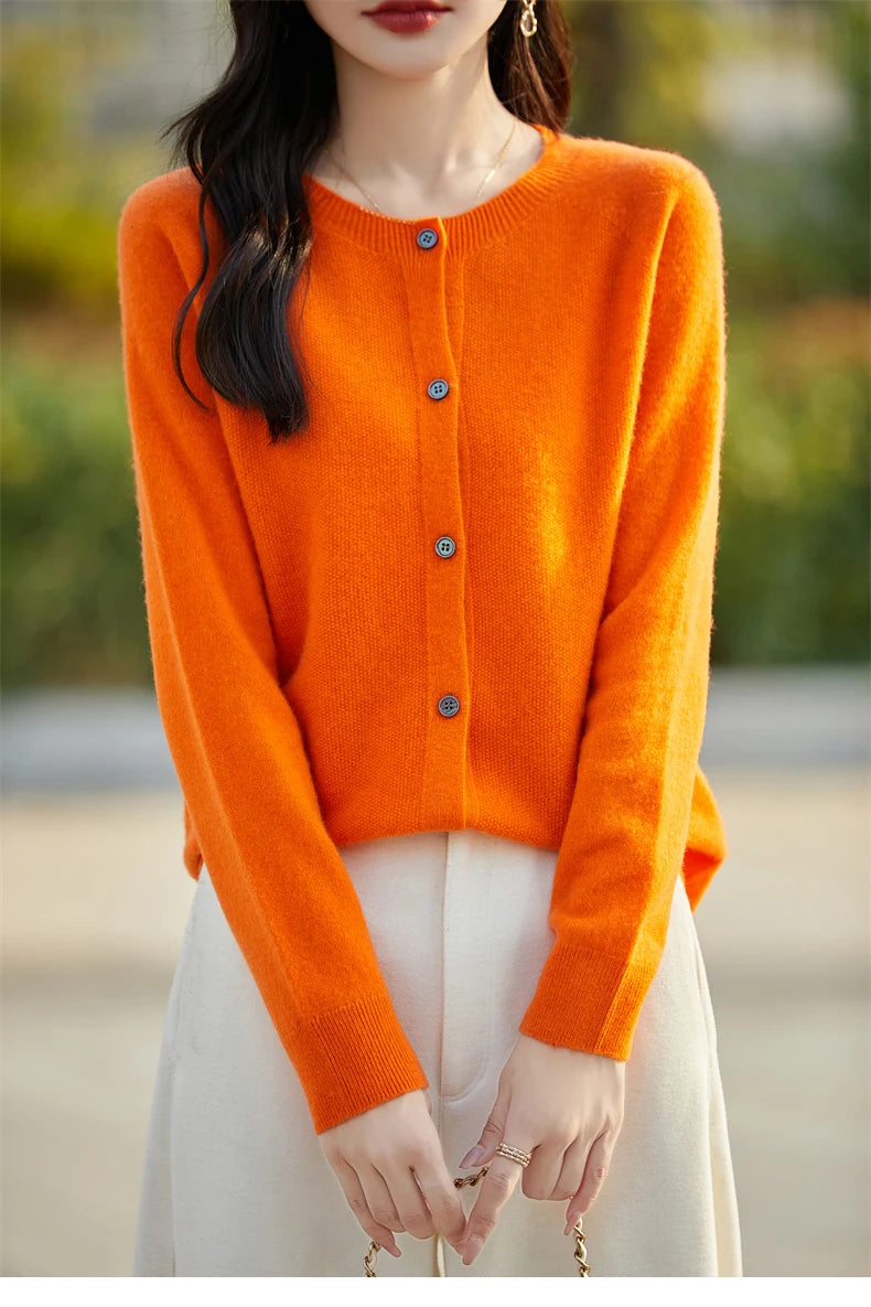 2024 Basics Autumn Winter Women Sweater Sales Merino Wool Knitwear New Fashion Solid Cardigan Classic Long Sleeve Clothing Tops