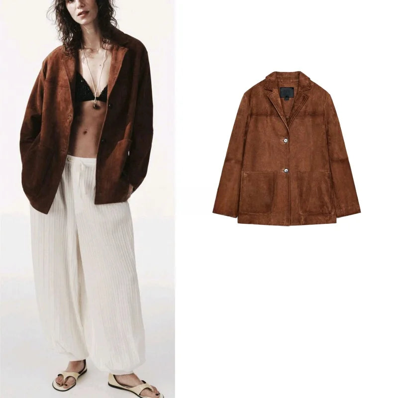 Women's Vintage Long Sve Velvet Texture Loose Suit Jaet Autumn New Arrival Faionable Busin Casual Sle 966050